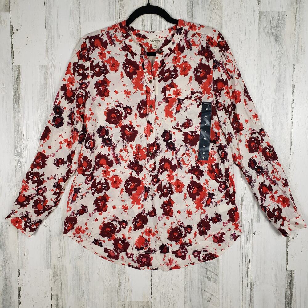 NWT Lucky Brand Half Button Floral Long Sleeve Tunic Top Women's Size Medium